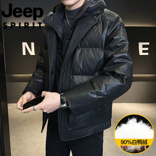 JEEP吉普国际品牌羽绒服男士2025冬季新款短款加厚保暖假两件休闲外套 YR23-8095黑色 M M 建议160-170c90-110斤