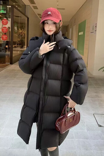 Woodpecker (TUCANO) 90 long loose down jacket 2025 goose down new winter warm Korean style fashionable slim hooded thickened jacket milk blue (super good-looking) S recommended 100-130Jin Jin equals 0.5 kg