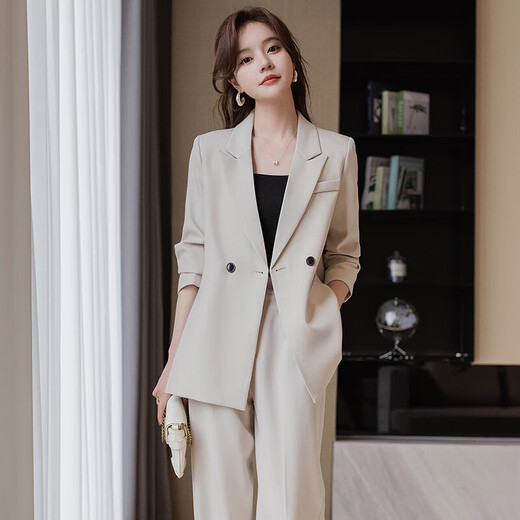 High-end suit suit for women 2025 new spring fashion temperament goddess style casual suit jacket two-piece set black jacket + B168# trousers XL (recommended 108-118 Jin Jin equals about 0.5 kg)
