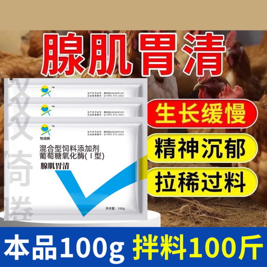 Adenomuscular stomach clearing chicken medicine for gastritis, veterinary feed additive for chickens, ducks and geese, special effect for weight loss and indigestion, 1 bag, upgraded glucose oxidase type, adenomyotic stomach clearing, chicken, duck and goose intestinal problems