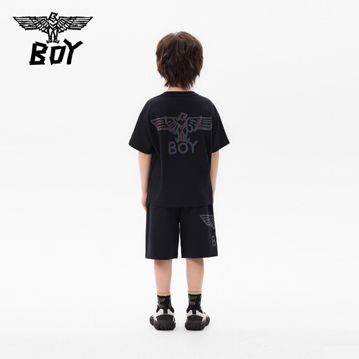 BOY JUNIOR boys' pure cotton short-sleeved T-shirt trendy and cool printed top black 140