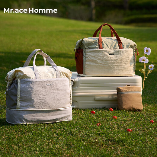 Mr.ace Homme business trip foldable luggage bag women's lightweight large capacity expansion messenger bag portable fitness bag men's gray green orange