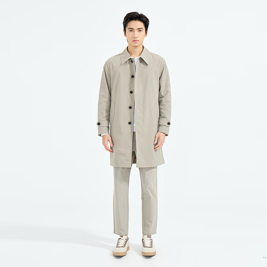 LiLang Light Fashion Men's Wear, Shopping Mall Same Style, Windbreaker Men's Slightly Wrinkled Texture, Elastic, Easy-Care Long Commuting Jacket, Khaki Gray (1K) M (165)