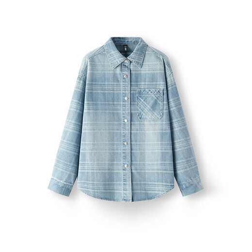 Semir Senrou | Denim shirt women's spring mid-length oversize off-shoulder long-sleeved shirt 103125105002