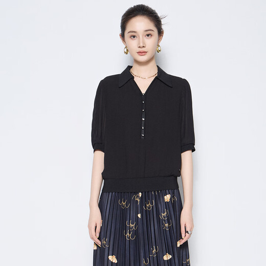 MY TENO Martino 2026 spring and summer new style French lapel half-breasted pullover shirt pleated short-sleeved shirt top temperament pink 2XL 44/2XL