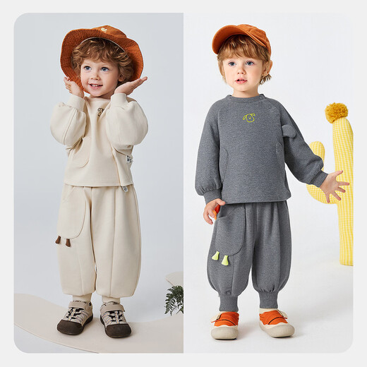 Minibala (minibala) boys and girls suit baby anti-pilling and anti-deformation cute long-sleeved trousers two-piece set 2026 spring light khaki 50311 80
