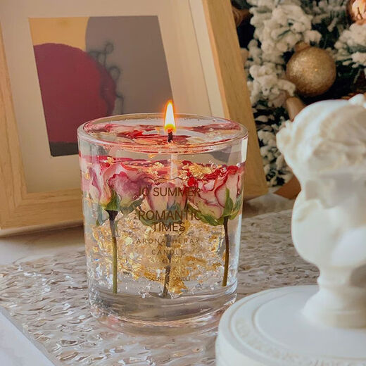Shantou Lincun plant essential oil, dried flower jelly wax, high-looking and atmospheric candle, light luxury and romantic bedroom sleep gift for couples, small size, available for 12 hours of white wax, pure white without interior, shoot 1 and 2, velvet rose + Hilton hotel fragrance/recommended