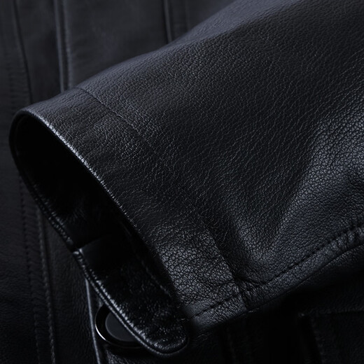 胖东来超市代购海宁皮衣男中年2025冬季新款爸爸装翻领牛皮秋同款 黑色 L 适合110-130斤