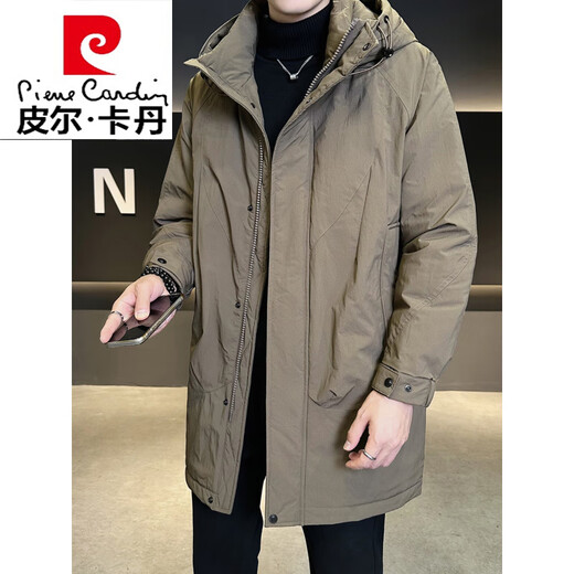 Pierre Cardin mid-length men's down jacket winter 2026 new hooded thickened trendy brand men's winter windbreaker jacket black XL 120-140Jin Jin equals 0.5 kg