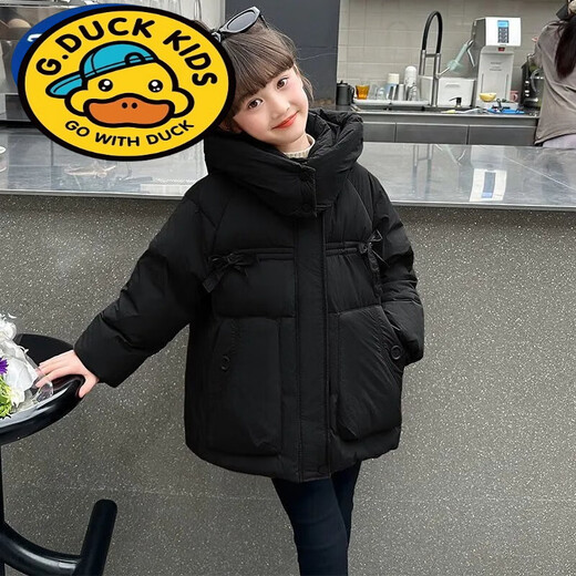 G.duck girls' winter cotton coat new thickened medium and large children's down winter cotton coat children's cotton-padded jacket black 150