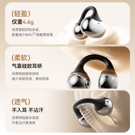 SANSUI W105 National Subsidy丨AI real-time translation Bluetooth headset bone conduction concept ear clip type AI translation headset Top ten wireless running sports call noise reduction list