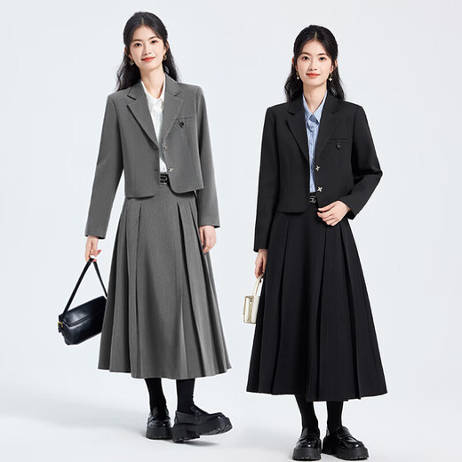 Formal suit for interview, small college student teacher wear, light workplace commuting professional suit skirt, black jacket + 2110 blue and white striped shirt + skirt L (recommended weight 106-118 Jin Jin equals about 0.5 kg)