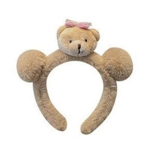 Ultraman Cartoon Bear Bow Cute Plush Headband Women's Face Wash Pressing Hair Anti-Slip Headband Versatile Girl Going Out Headwear Beige Double Ball Bear