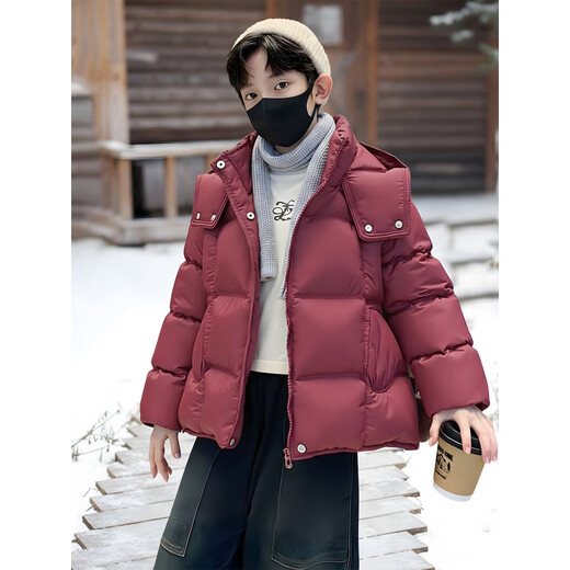 HAL.DUCK Down Jacket Children's Clothing Boys Winter Clothing Thickened Cotton Clothes 2025 New Medium and Large Children's Cotton Jackets Winter Boys Red Cotton Cotton Clothes Black Padded Thickened 150 cm