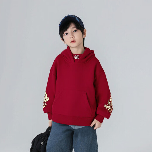 Yoyo Fairy Tale New Year Red Children's Sweater Plush Hooded 2025 Autumn and Winter Boys Thickened Jacket Medium to Large Children's Clothing Trendy Red 130 64