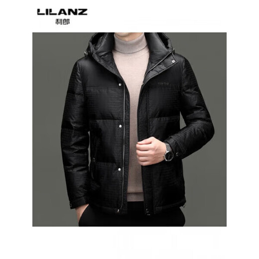 利郎（LILANZ）高端白鸭绒短款连帽外套男冬季时尚潮流加厚保暖羽绒服男 黑色 82088 14XL (190)