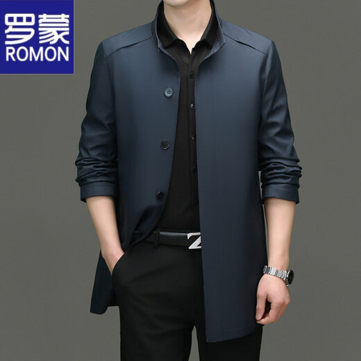 ROMON mid-length windbreaker men's spring and autumn new middle-aged dad business casual stand-up collar jacket men's top black M