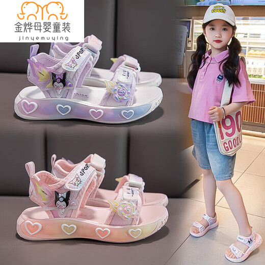 Yujiyu Girls Sandals Summer New 2025 Children's Beach Shoes Soft Sole Children's Shoes Non-Slip Middle and Large Children's Girls Princess Shoes Purple-Velcro Adjustable Front and Back 25 Sizes Inner Length 16cm