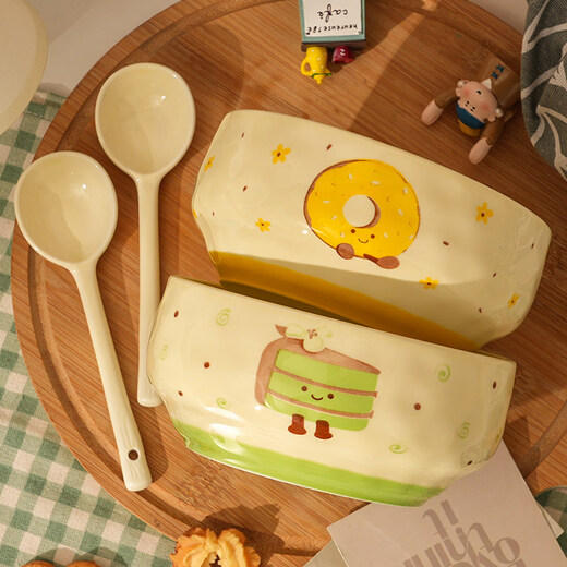 Shijanu New Product Cute Ceramic Noodle Bowl Home Underglaze Color Large Bowl 6-inch Student Dormitory Large-Capacity Instant Noodle Bowl Tea Sweetheart 6-inch Noodle Bowl Thousand Layer