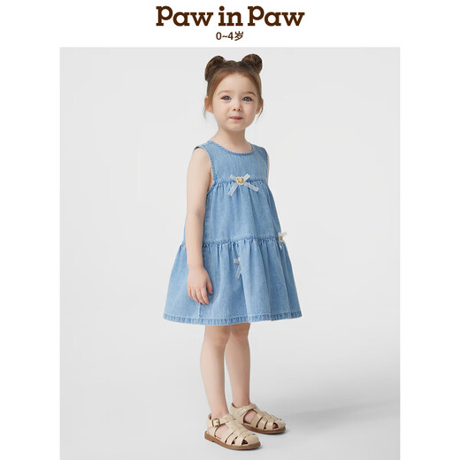 PawinPaw cartoon bear children's clothing 25 spring and summer new baby girl denim ruffle dress vitality