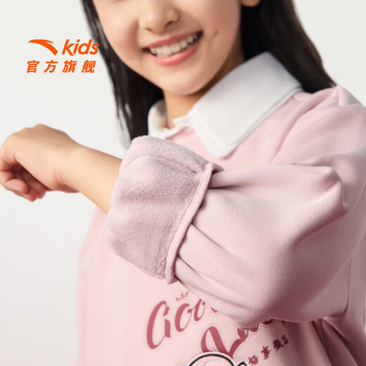 ANTA Children's Sweater Women's and Children's Clothing 2026 Spring New Year's Style Plus Velvet Warm Year of the Horse Red Skin Warm Velvet Pullover Lychee Pink-3 140