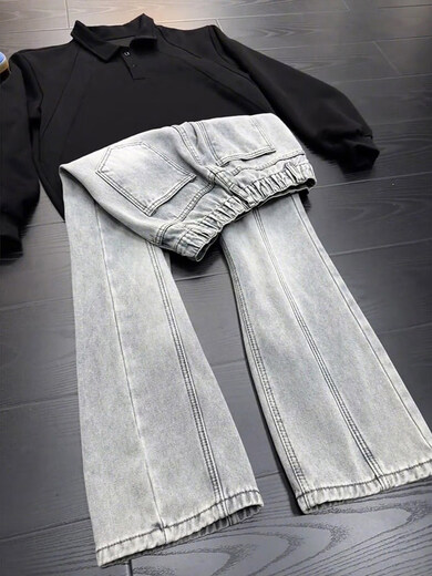 Shelley Jones nostalgic blue bias-cut velvet jeans men's autumn and winter thickened straight boot-cut pants American retro vibe scimitar pants nostalgic blue plus velvet L Recommended 100-120Jin Jin equals 0.5 kg