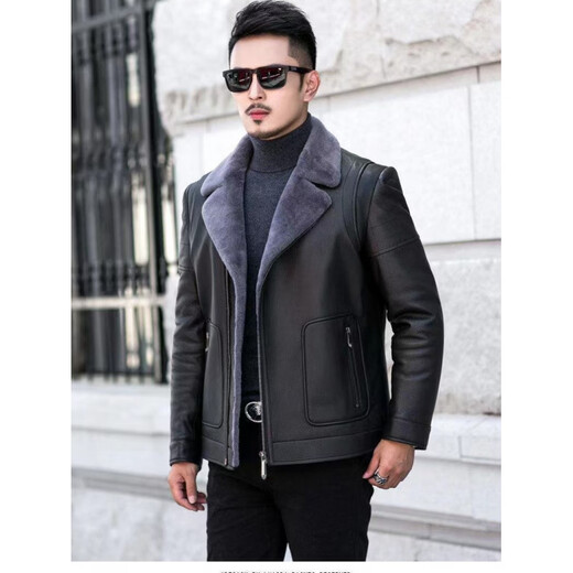 KBXNG劲霸商务男装冬季新款皮衣男士帅气修身短款西装领夹克休闲外套潮 黑色 M 165-100-115斤