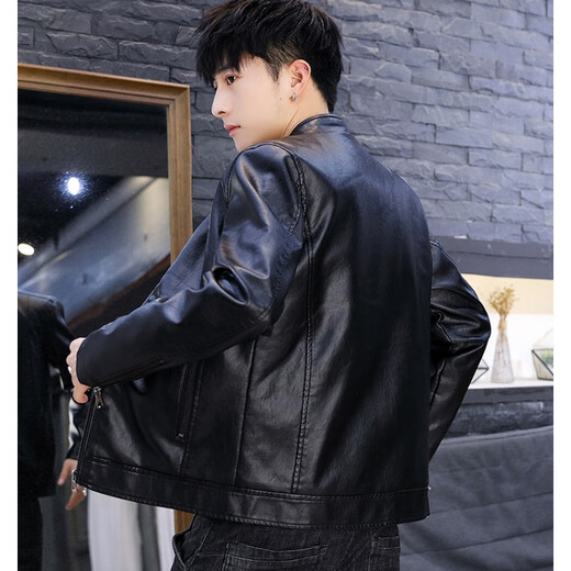 Playboy Leather Jacket Men's Autumn and Winter Men's Fashion Trendy 2025 New Jacket Windproof Motorcycle Leather Jacket Mature Winter Black Velvet M Recommended 85-115Jin Jin equals 0.5 kg