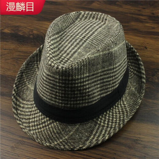 Manlin woolen top hat men's British jazz hat middle-aged and elderly retro warm gentleman hat Korean version trendy M (56-58cm cloth strip black and white