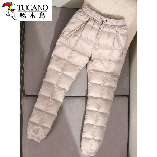 Woodpecker Winter Down Pants Women's Outerwear Thickened High Waist Women's Inner Wear White Duck Down Straight Warm Pants Cotton Pants Purple L Recommended 95-109Jin Jin is equal to 0.5kg Four-layer lock velvet technology