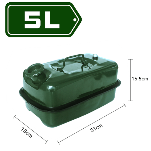 Gongma thickened horizontal gasoline barrel 5L10l20 liter iron diesel kettle car fuel tank car motorcycle storage spare green 5 liter iron cover version (with non-built-in plastic oil pipe)