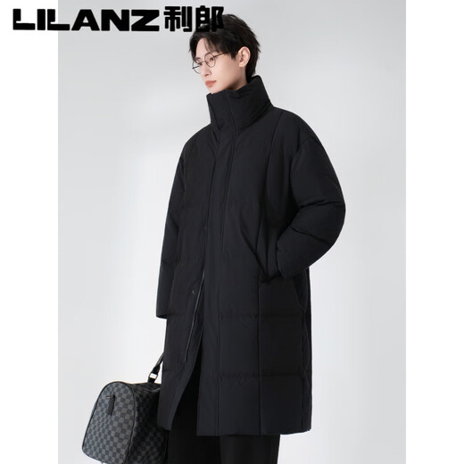Lilang Autumn and Winter 90 White Duck Down Down Jacket Men's Medium Long 2025 New Coat Style Stand Collar Windbreaker Warm Jacket Black M