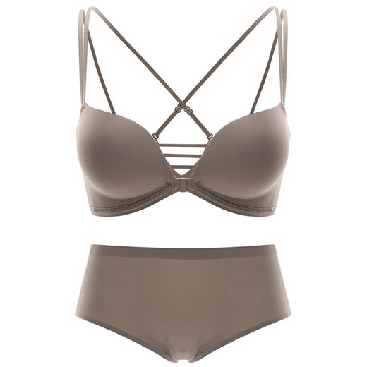 Oein Light Luxury Brand Bra Set Front Button Underwear Women's Small Breast Push Up Shows Bigger Side Breasts Prevents Sagging No Trace Brown - Set 70A 32 (No Trace Push Up)