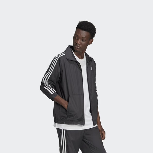 adidas休闲简约三条纹梭织立领夹克外套男装秋季阿迪达斯三叶草   黑色（推荐选大一码）   L