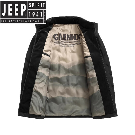 JEEP SPIRIT男士冬季短款羽绒服立领冬装中年休闲潮爸爸装保暖外套 黑色 L 【体重90-110斤】