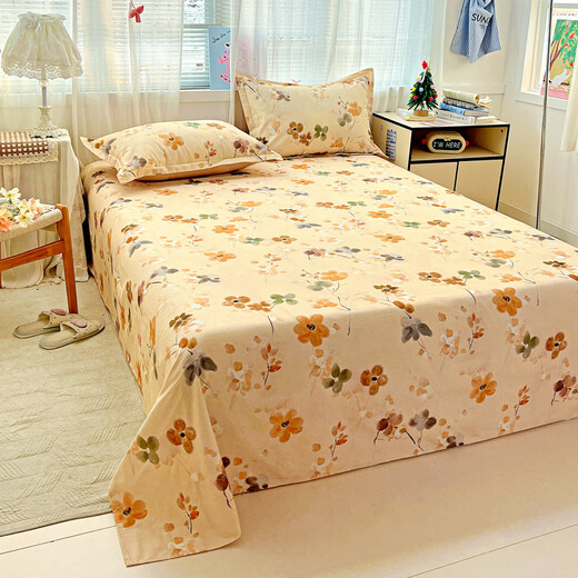 Yalu Class A pure cotton thickened brushed autumn and winter sheets single piece 100% cotton single student dormitory pillowcase three-piece set Jinghong-Orange four seasons universal cotton brushed 200*230cm single sheet