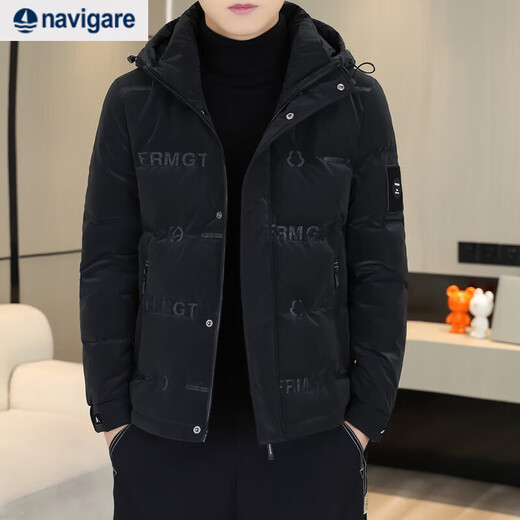 Navigare Italian small sailing down jacket men's winter new casual light tops hooded thickened warm short men's black 4XL