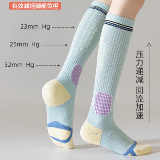 LDVEP German brand varicose veins elastic socks for fitness, calf socks, and medical care pressure socks for long-term standing and running soreness and swelling. Pink + blue strong pressure to prevent soreness and swelling. 2 pairs