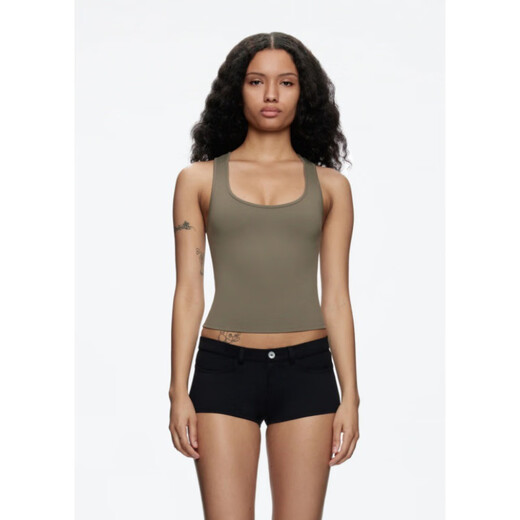 Spot tankair hot girl tight-fitting high-elastic square collar I-shaped vest for women fitness quick-drying sports short top white XS