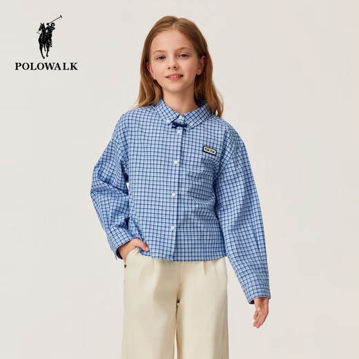 POLOWALK children's clothing girls' long-sleeved shirt 2026 new girls' long-sleeved shirt blue 120 cm