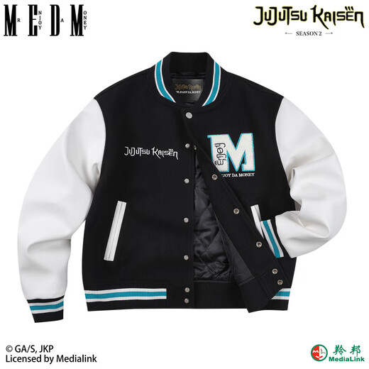 MEDM Spell Return Collaboration - Animation Character Printed Casual Baseball Wear Multicolor Men's and Women's Baseball Collar Jacket Black XL