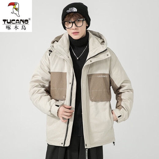 Woodpecker (TUCANO) 90 White Duck Down Jacket Men's Winter New Korean Style Loose Winter Clothes Trendy Brand Hooded Jacket Warm Men's Trendy Khaki M