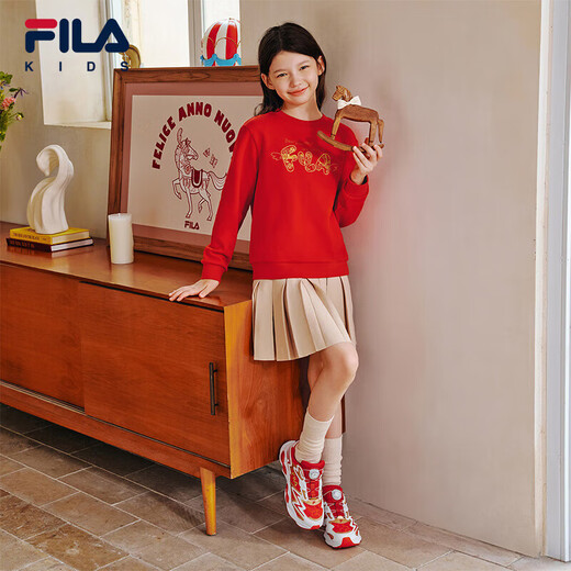 FILA Children's Clothing New Year's Sweater 2026 Spring Pullover Red New Year's Wear for Boys and Girls