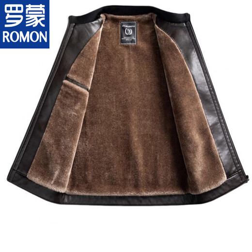 ROMON high-end soft leather middle-aged leather jacket plus velvet thickened men's casual loose large size leather jacket middle-aged and elderly dad's outfit really upgraded black plus velvet standing leather jacket thickened 3XL 190 reference weight 160-180Jin Jin is equal to 0.5 kg