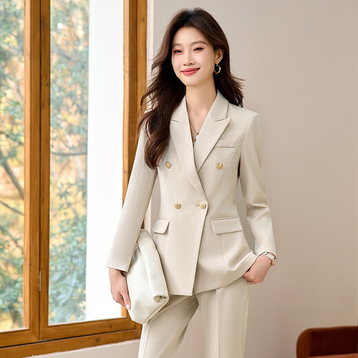 Suit suit women's high-end spring new business suit 2025 temperament interview formal work suit black jacket + bell bottoms (S6301+B259) L