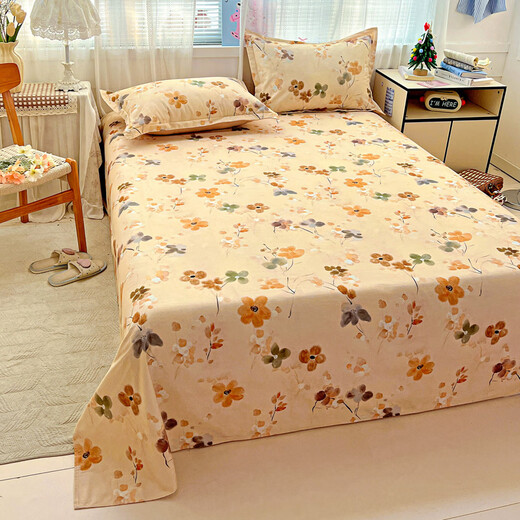 Yalu Class A pure cotton thickened brushed autumn and winter sheets single piece 100% cotton single student dormitory pillowcase three-piece set Jinghong-Orange four seasons universal cotton brushed 200*230cm single sheet