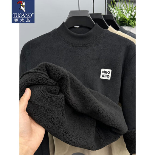 Woodpecker Extra Thick Camel Fleece Sweatshirt Men's Half Turtle Collar One-piece Velvet Mid-Collar Bottoming Shirt Winter Warm Extra Thick Austrian Grain Fleece Top Dark Gray XL Recommended 130-150Jin Jin equals 0.5 kg