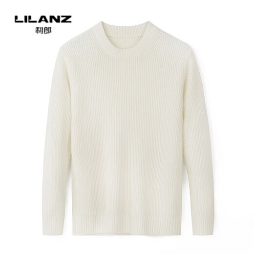 Lilang Autumn and Winter New Pure Wool Sweater Men's Round Neck Loose Warm Sweater Business Knitted Wool Bottoming Sweater White Thickened XL