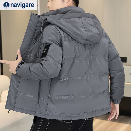Navigare Italian small sailing down jacket men's winter new casual light tops hooded thickened warm short men's black 4XL