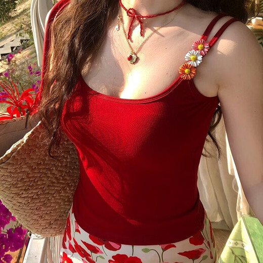 Bai Qixin women's three-piece swimsuit with red straps and hip skirt, sexy hot girl swimsuit for hot spring seaside beach vacation, three-piece swimsuit set, red, one size fits all, recommended 80-120 Jin Jin is equal to 0.5 kg